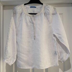 J. McLaughlin White Blouse with Textured Sleeves